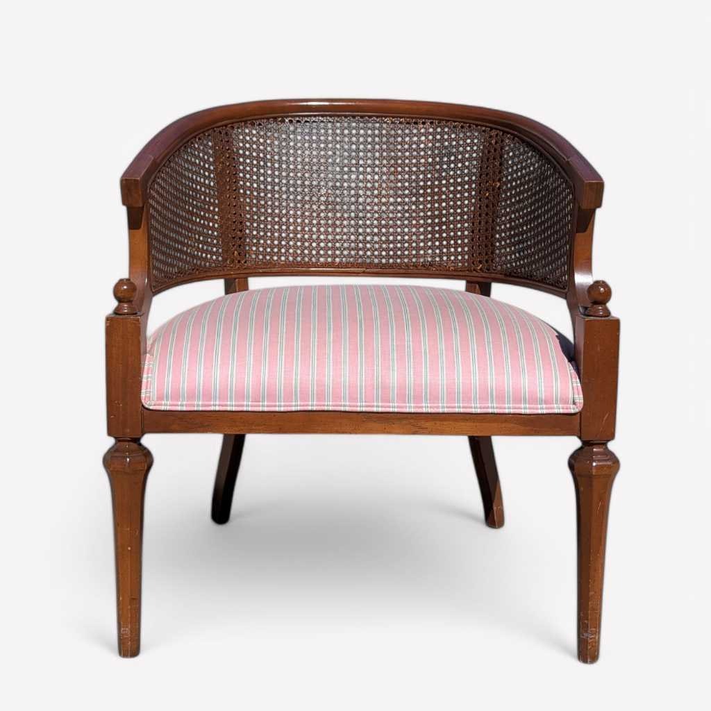 1970s Regency-Style Wood and Cane Barrel-Back Armchair — view 10 of 16