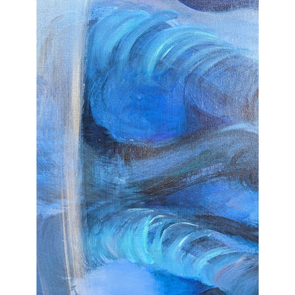 Large Abstract Painting 'Africa,' Signed and Dated 1988, Blue Framed Canvas