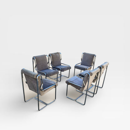 Chrome Cantilever Dining Chairs, Set of 6