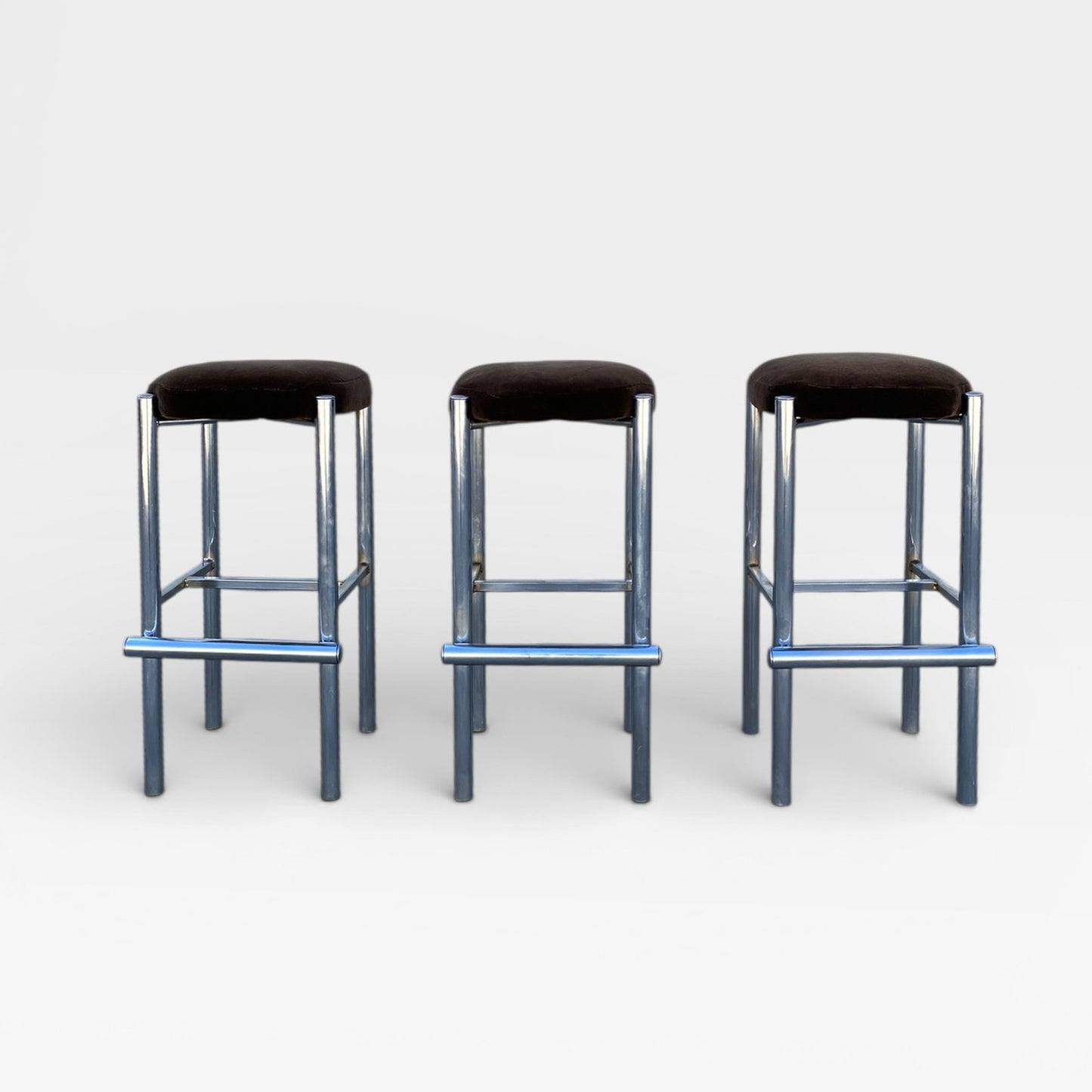 Chrome Bar Stools Set of 3 with Chocolate Velvet Seats