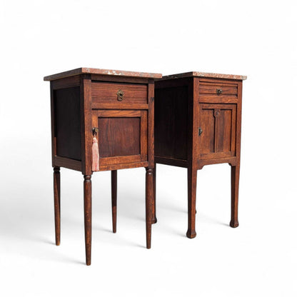 Pair of Antique French Marble Top Nightstands