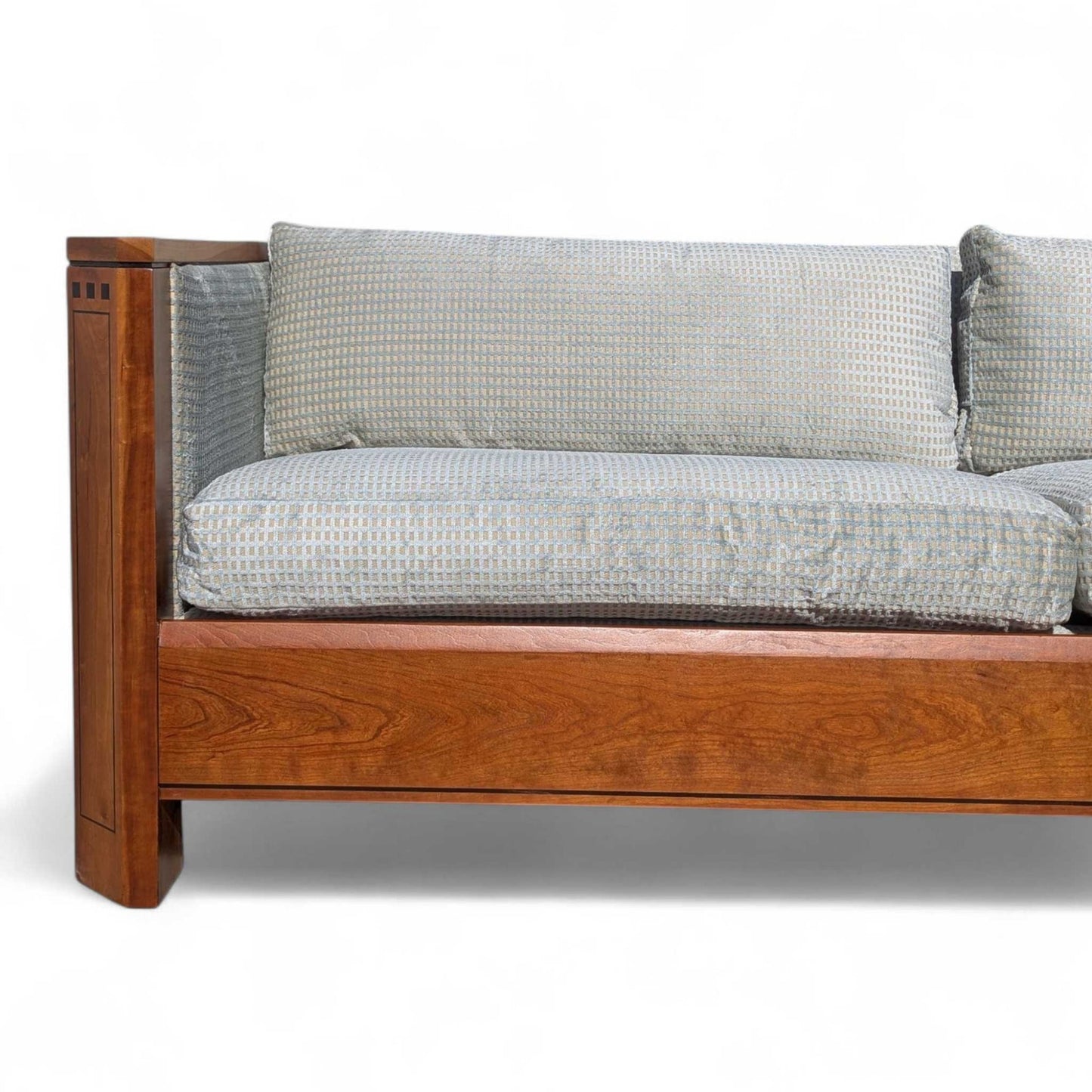 Stickley 21st Century Cherry Sofa, Pale Blue Textured Velvet Upholstery