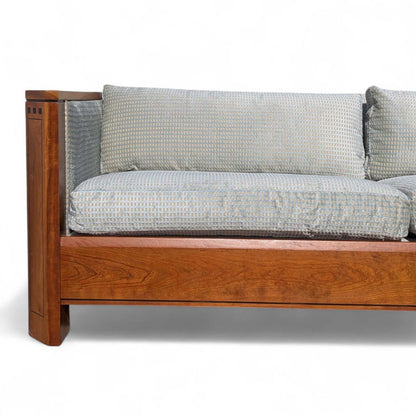 Stickley 21st Century Cherry Sofa, Pale Blue Textured Velvet Upholstery