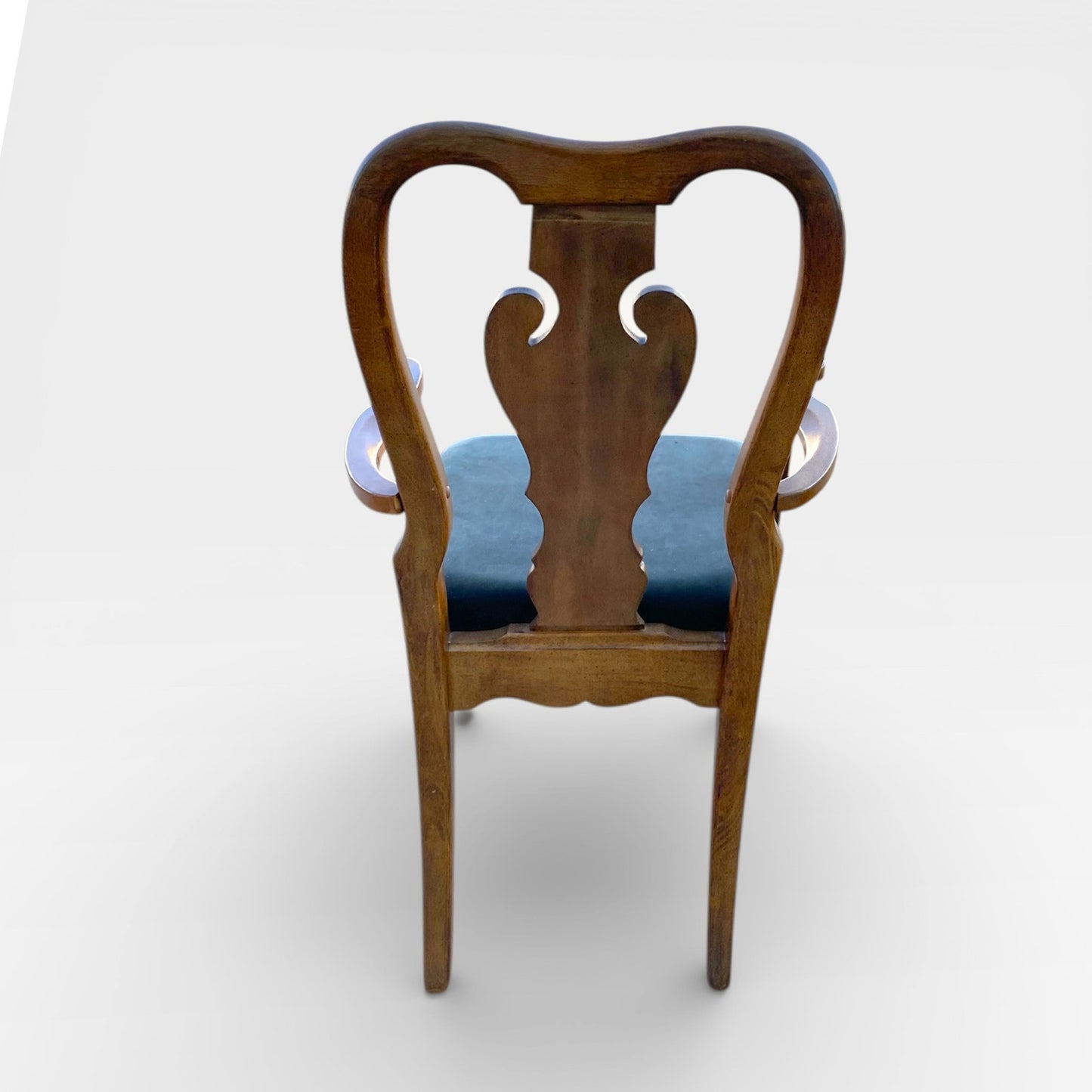 Set of Six Antique Queen Anne Walnut Dining Chairs with Slate-Blue Upholstery