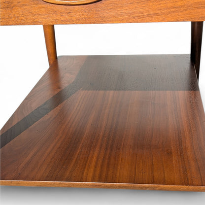 Pair of 1960s Lane Walnut Nightstands with Drawers and Lower Shelves