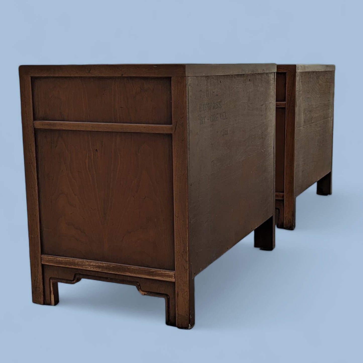 Nightstands by Drexel, Compass Collection, Mid Century, 1950s, MCM, Walnut, Brass, Chinoserie