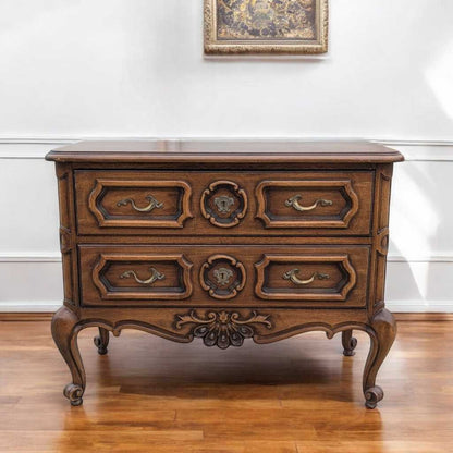 Drexel French Provincial Chest – Vintage 2 Drawer Dresser, Cabriole Legs, Ornate Carvings, 35.5" Wide, Solid Wood