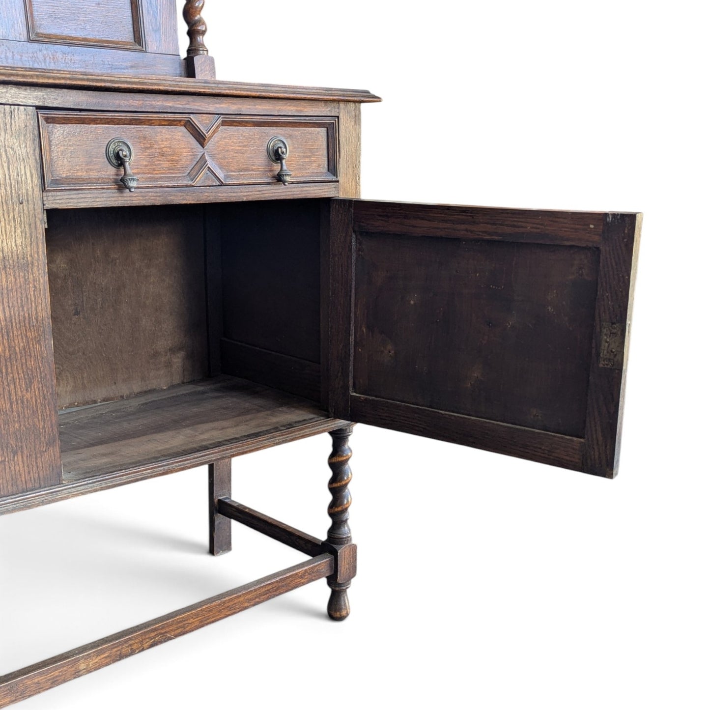 Antique Jacobean Revival Buffet with Mirrored Gallery and Barley-Twist Legs