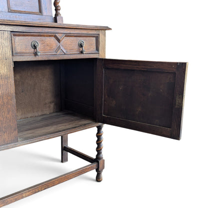 Antique Jacobean Revival Buffet with Mirrored Gallery and Barley-Twist Legs