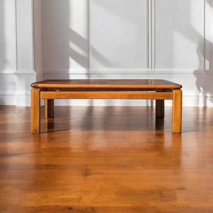 1980s Mid-Century Oak Coffee Table with Checkered Parquet Top