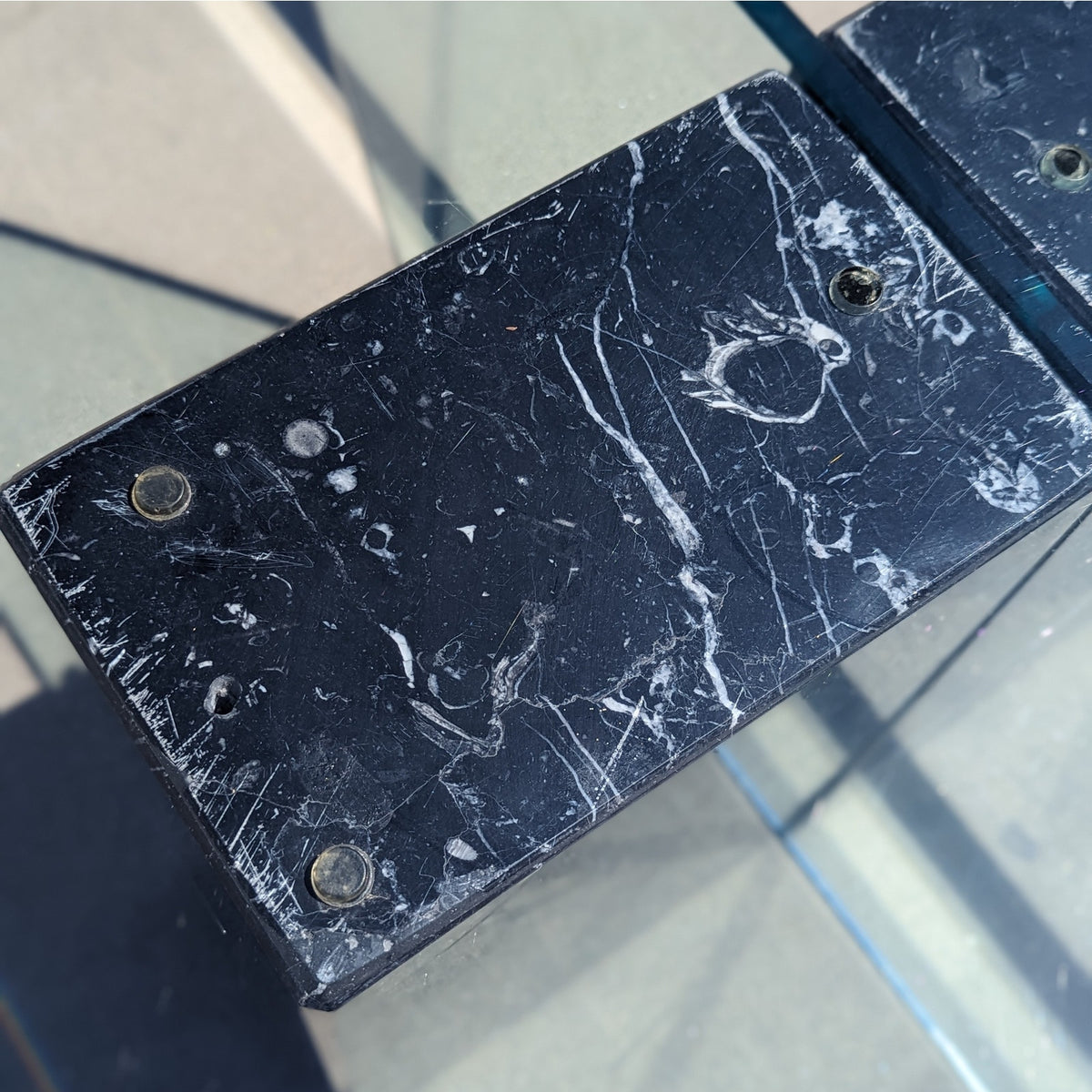 Unique Coffee Table, Marble Base, Geometric, Unique, Rectangular Glass Top, Postmodern, Mid Century — view 12 of 16