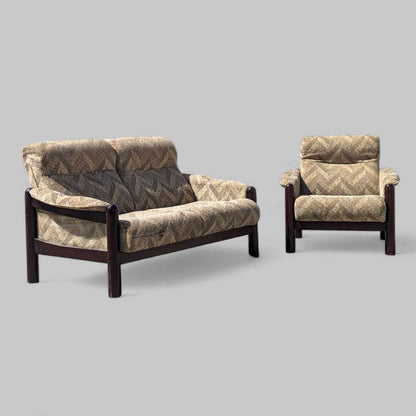 Vintage Wood-Frame Loveseat and Lounge Chair Set