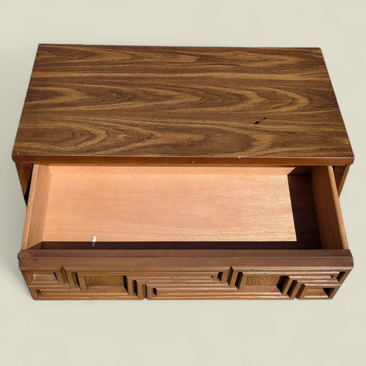 Bassett Mid-Century Carved Wood Two-Drawer Nightstand