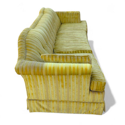 Vintage 96” Tufted Striped Sofa – Mid Century Curved Back Couch, Cleaned + New Foam Included, Unique Hollywood Regency Style