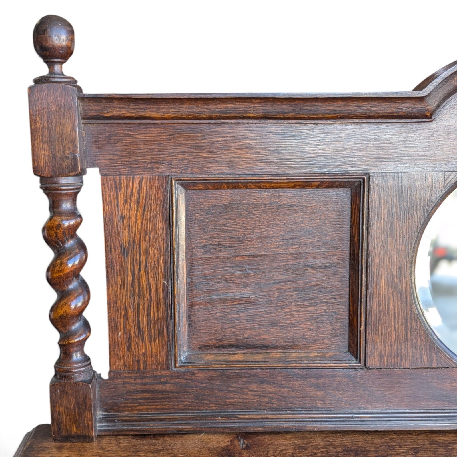 Antique Jacobean Revival Buffet with Mirrored Gallery and Barley-Twist Legs — view 15 of 16