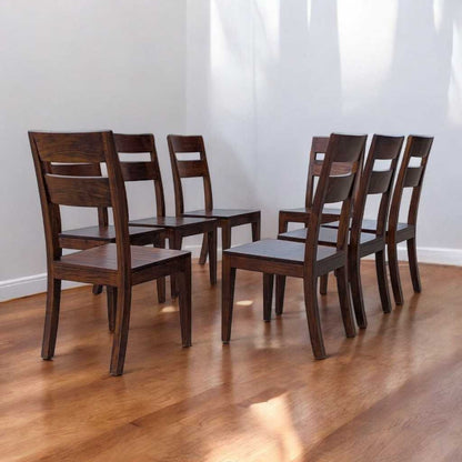 Set of 8 Crate & Barrel Basque Honey Wood Dining Chairs
