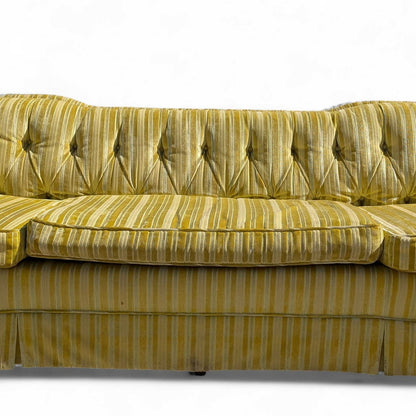 Vintage 96” Tufted Striped Sofa – Mid Century Curved Back Couch, Cleaned + New Foam Included, Unique Hollywood Regency Style