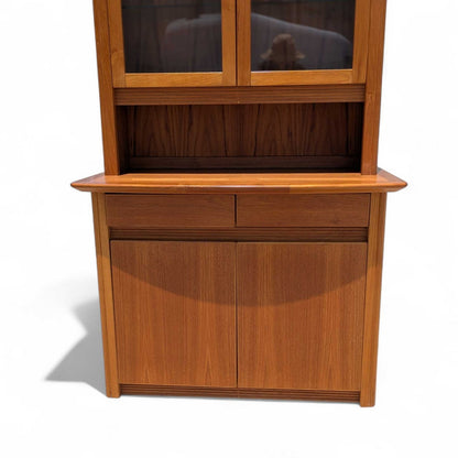 Vintage Teak Hutch Cabinet – 2-Piece Mid Century Display Cabinet w/ Glass Doors, 1960s Danish Modern Style