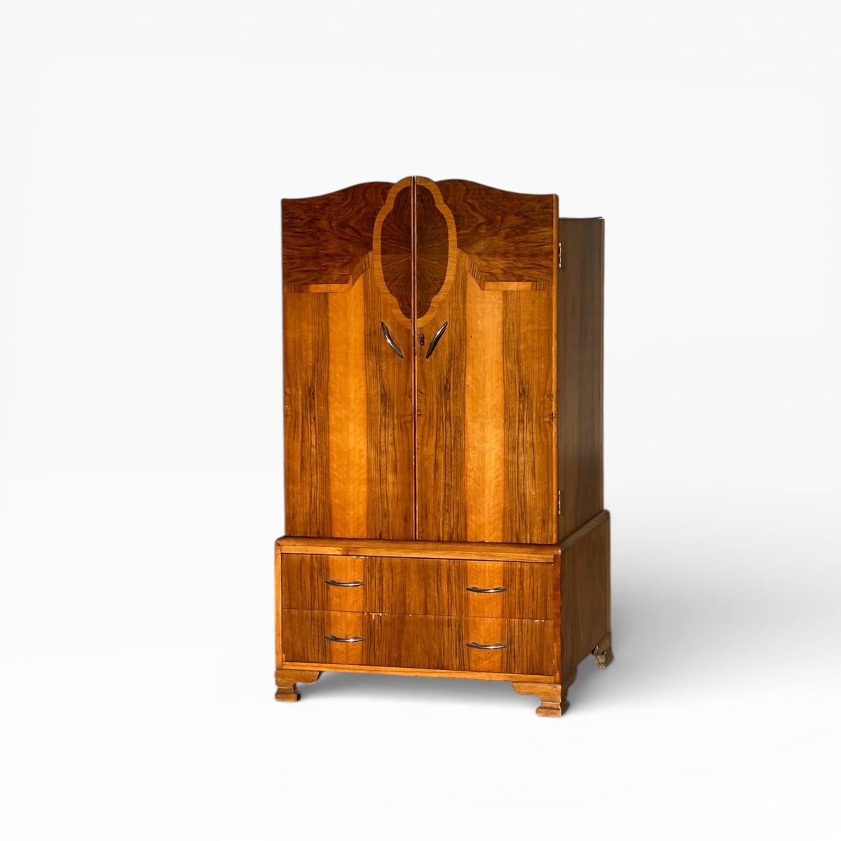 Art Deco Figured Wood Cocktail Cabinet with Fitted Interior, circa 1930s — view 2 of 16
