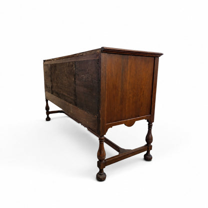 Antique Jacobean Revival Figured Wood Sideboard with Carved Medallions