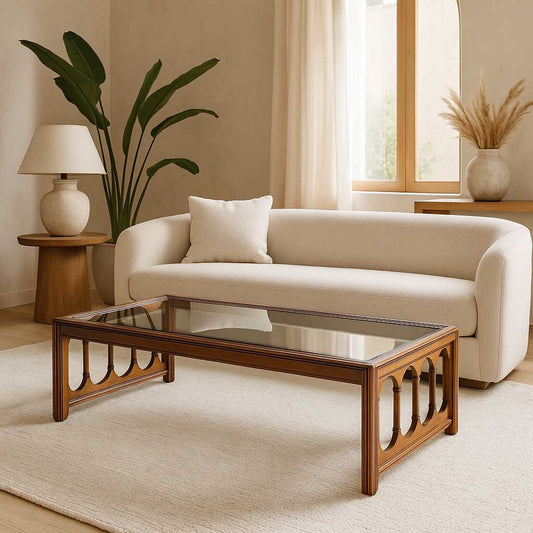 Mid Century Glass Top Coffee Table