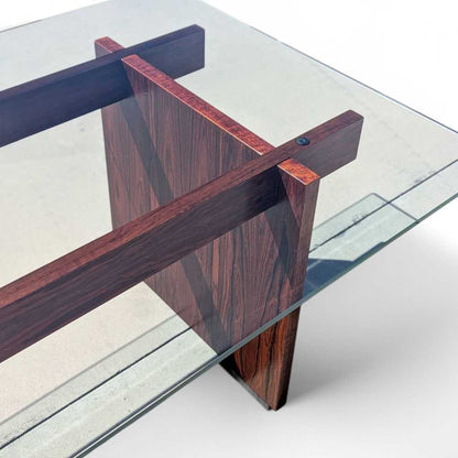 Sigurd Hansen Rosewood Dining Table – Mid-Century Modern Glass-Top, Vintage Scandinavian Design, Sleek and Stylish