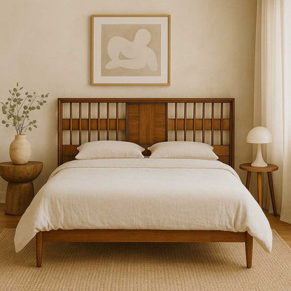 Vintage Walnut Veneer King Headboard with Chrome Trim, MCM