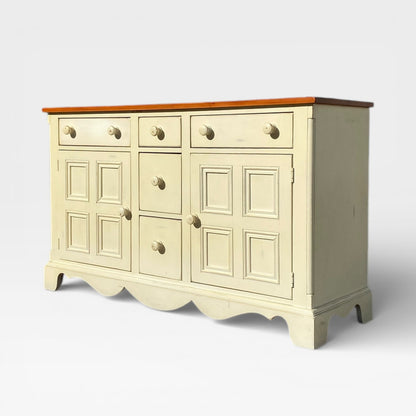 Vintage Painted Wood Sideboard with Paneled Doors and Solid Wood Top