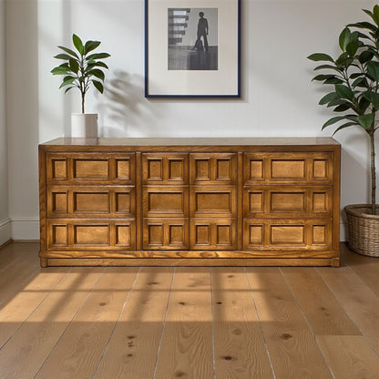 Oak Lowboy Dresser, Brutalist Mid-Century Modern
