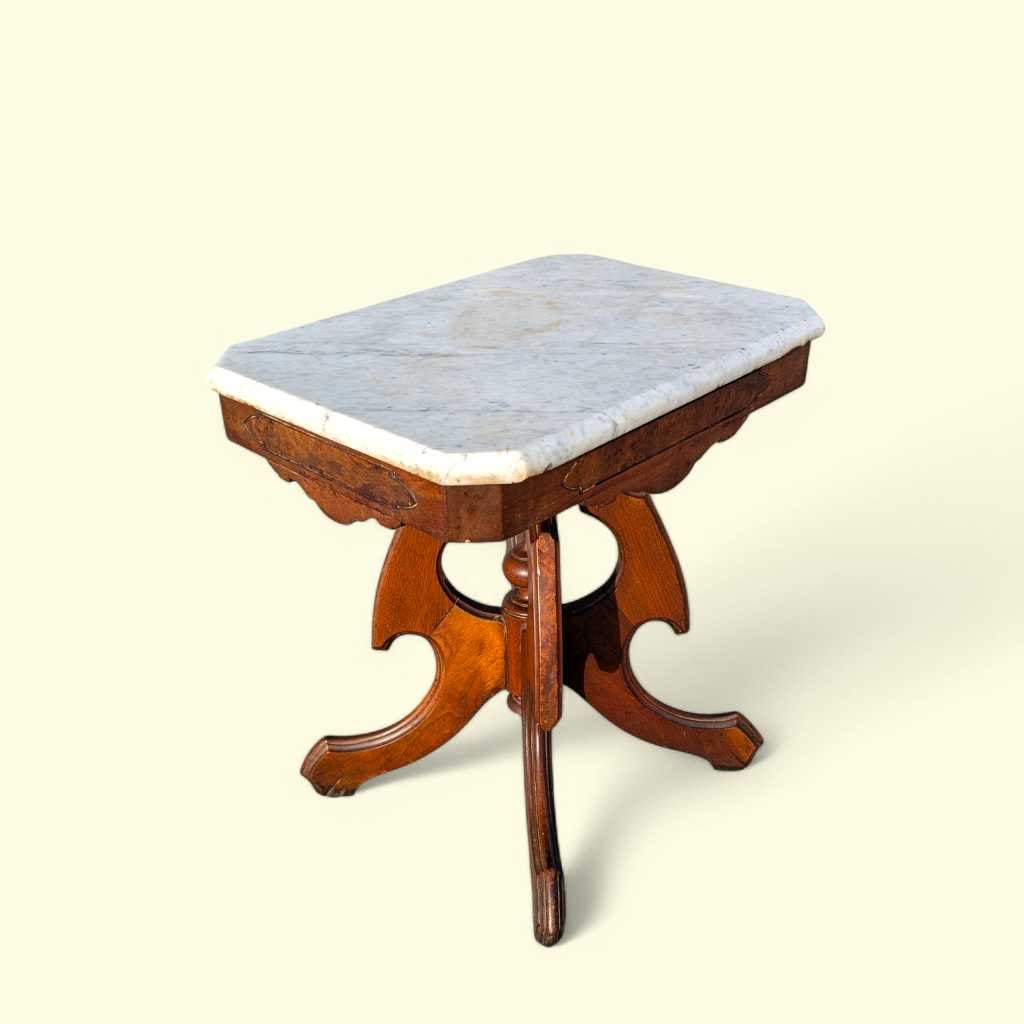 Late-19th-Century Marble-Top Carved Wood Parlor Side Table — view 8 of 16