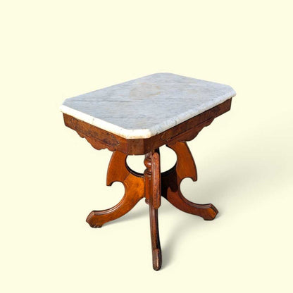 Late-19th-Century Marble-Top Carved Wood Parlor Side Table