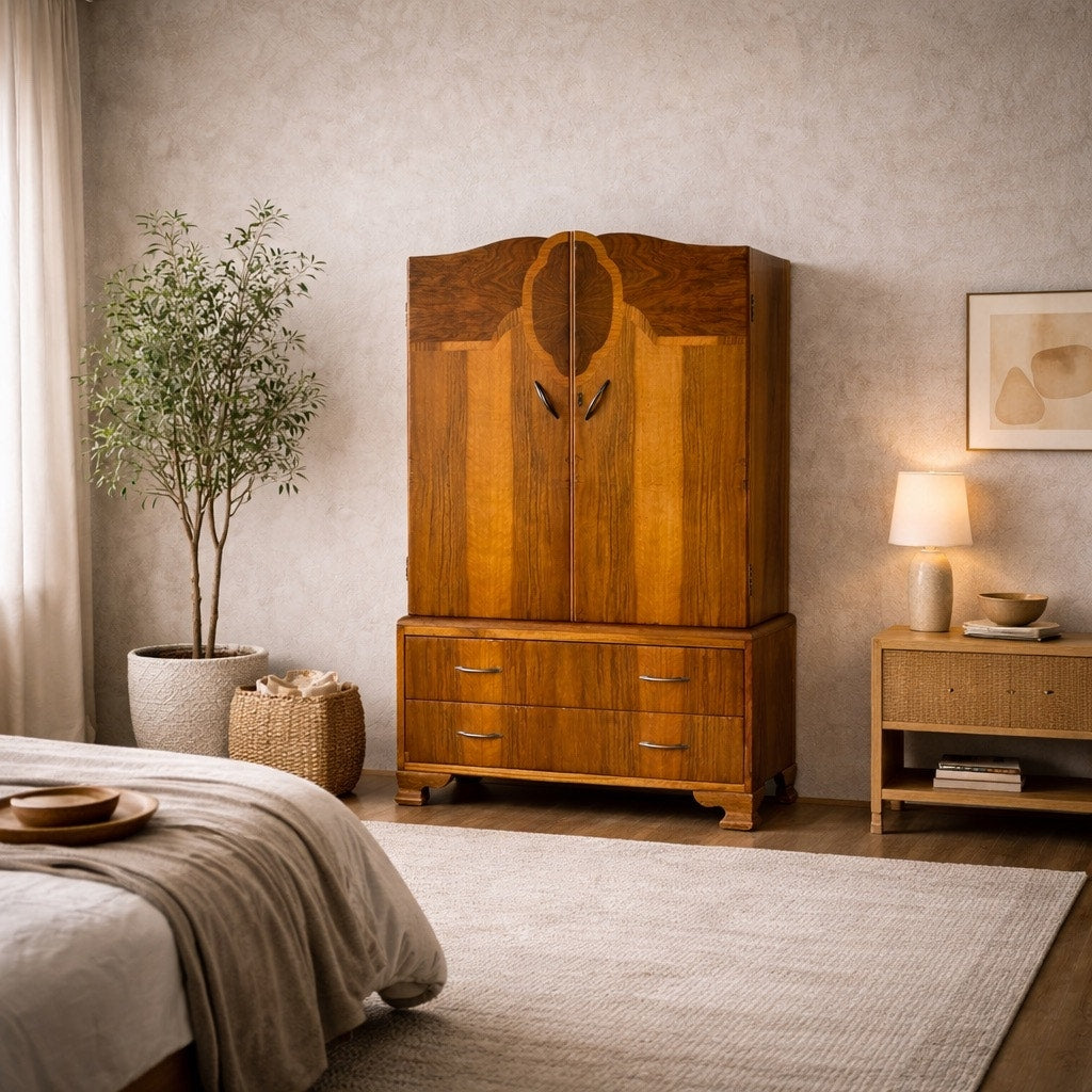 Art Deco Figured Wood Cocktail Cabinet with Fitted Interior, circa 1930s — view 6 of 16