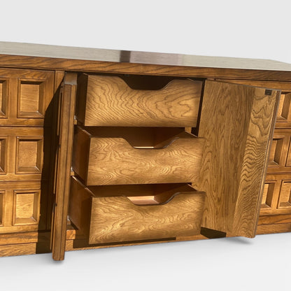 Oak Lowboy Dresser, Brutalist Mid-Century Modern