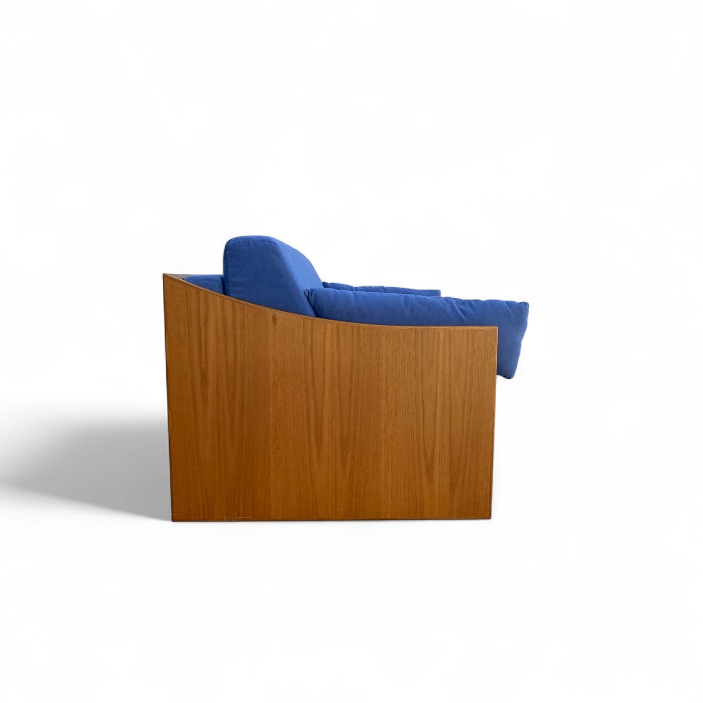 Mid-Century Canadian Teak Pull-Out Sofa Bed in Blue Upholstery, 1970s Modern Convertible Sleeper