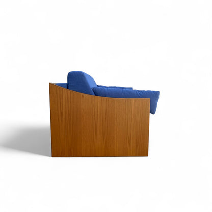Mid-Century Canadian Teak Pull-Out Sofa Bed in Blue Upholstery, 1970s Modern Convertible Sleeper