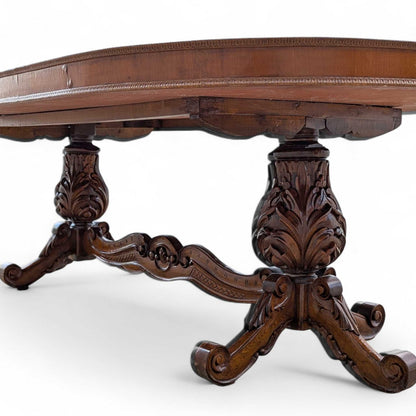 Antique Renaissance Revival Marquetry Dining Table