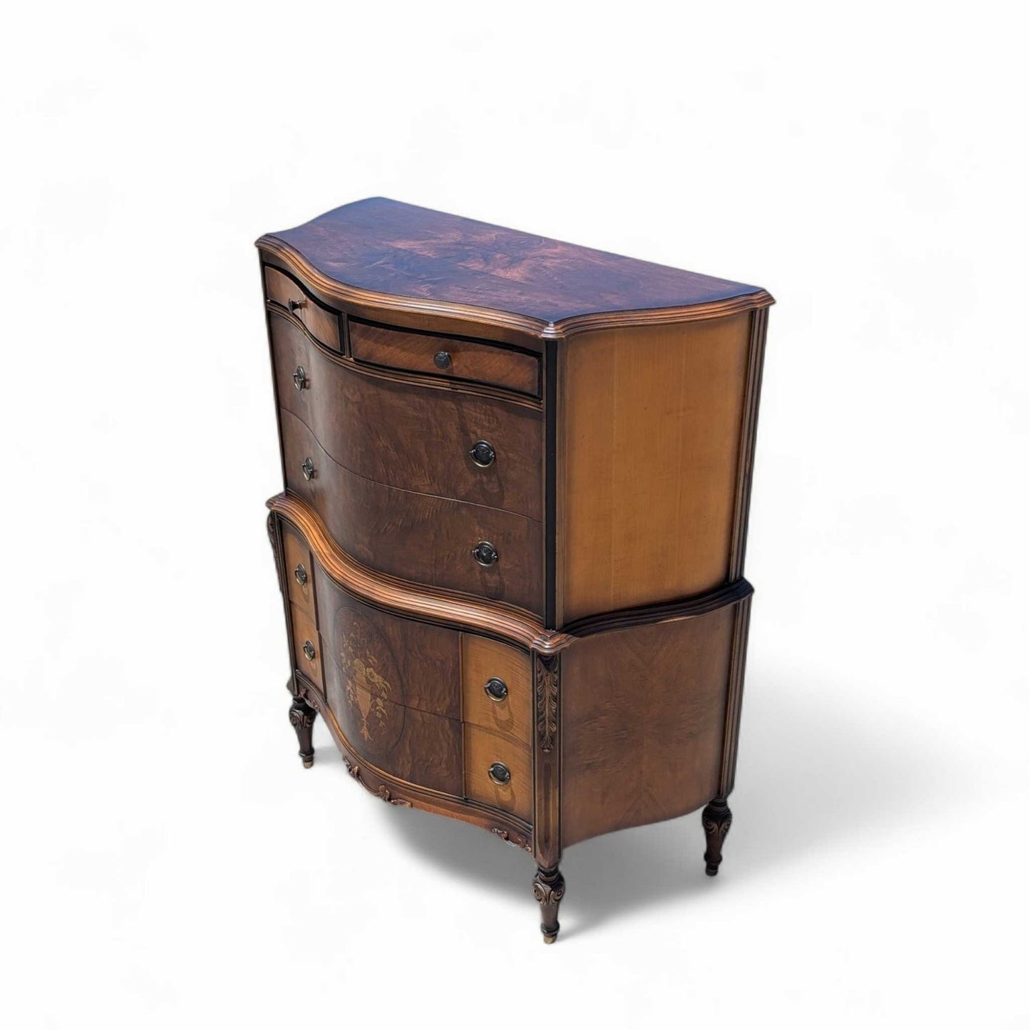 Antique Inlaid Highboy Dresser