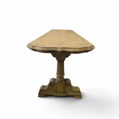 Vintage Butter Yellow Painted Trestle Sofa Table with Scalloped Top