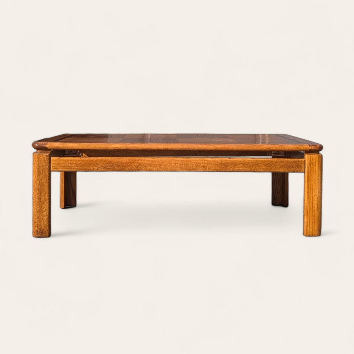 1980s Mid-Century Oak Coffee Table with Checkered Parquet Top — view 2 of 13