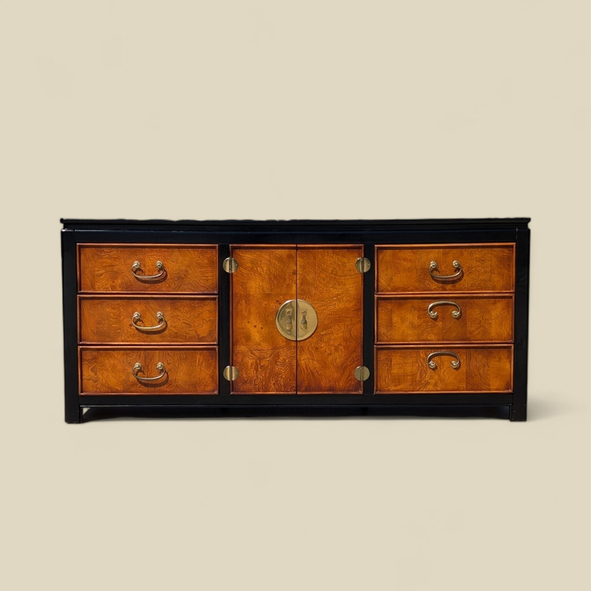 Stanley Furniture Chinoiserie Burl Wood Nine-Drawer Dresser or Credenza — view 14 of 16