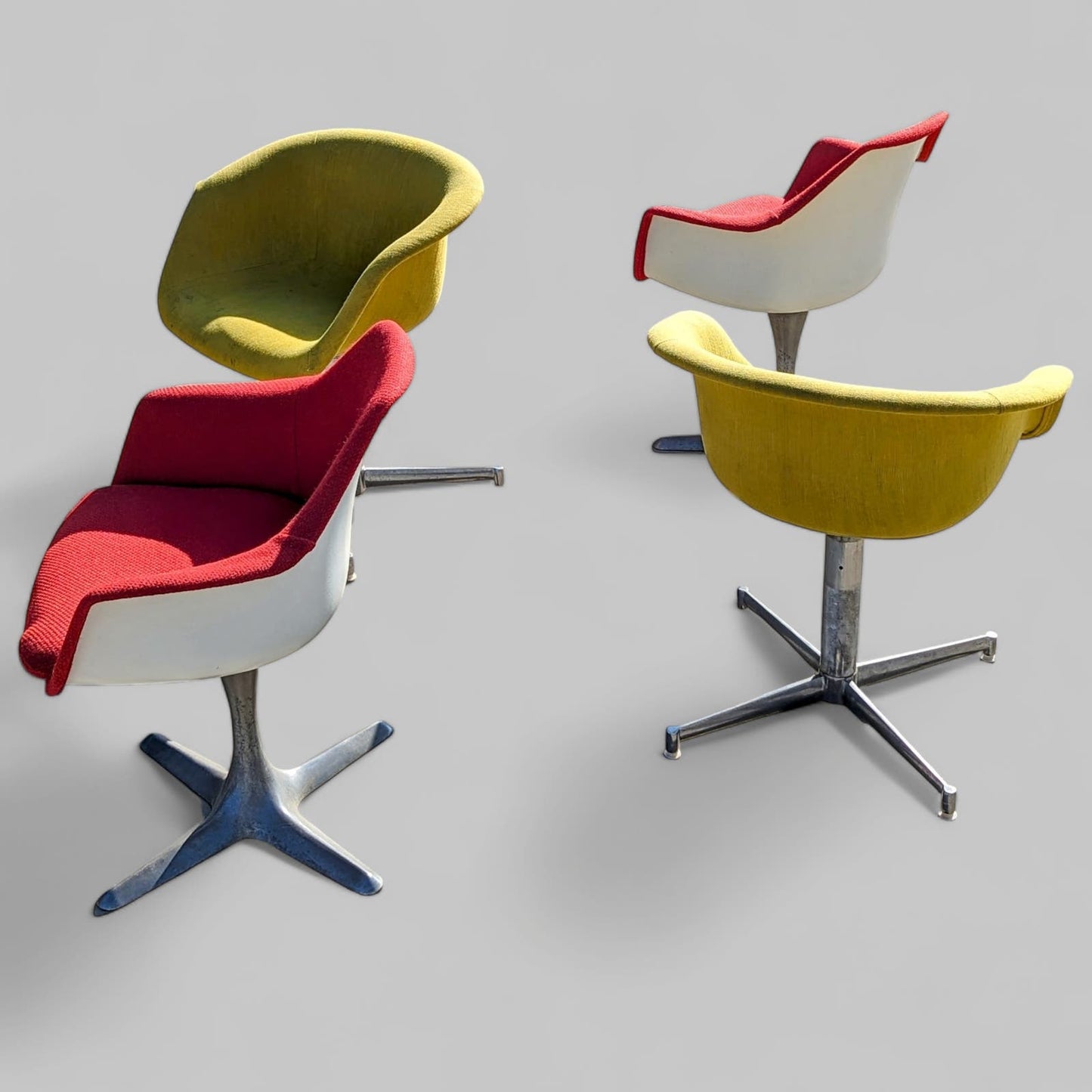 Four Space Age Dining Chairs by Burke Inc. Mid Century, MCM, Tulip Style, Propeller, Aluminum