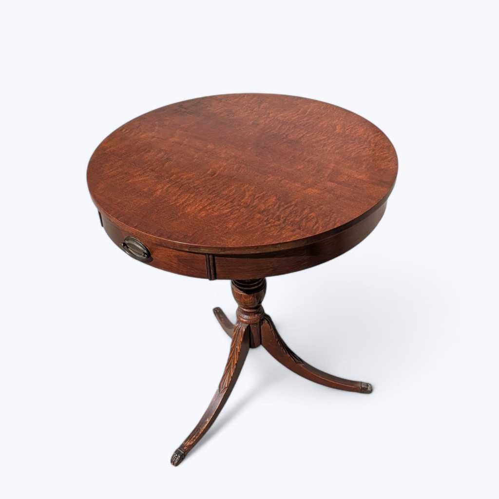 Vintage Mersman Round Wood Pedestal Side Table with Drawer — view 8 of 16