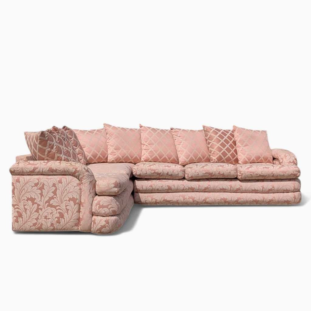 Postmodern Sectional Sofa – 80s Vintage Pink Sofa, Retro Floral Design, Curved Couch, Statement Living Room Furniture