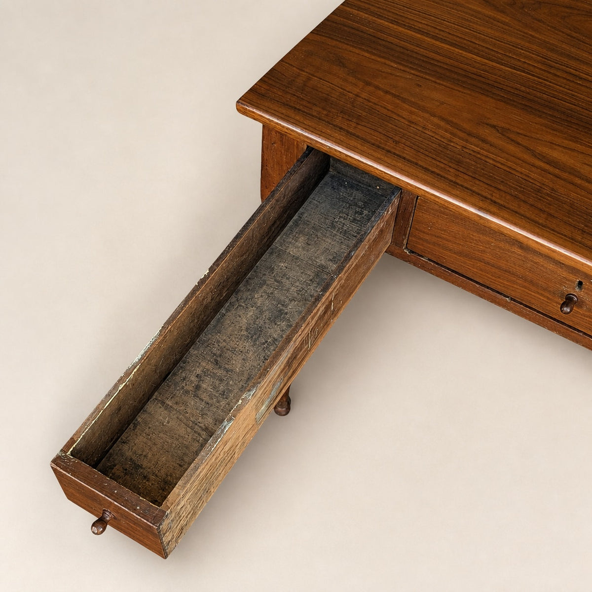 Antique Walnut Three-Drawer Writing Desk with Turned Legs