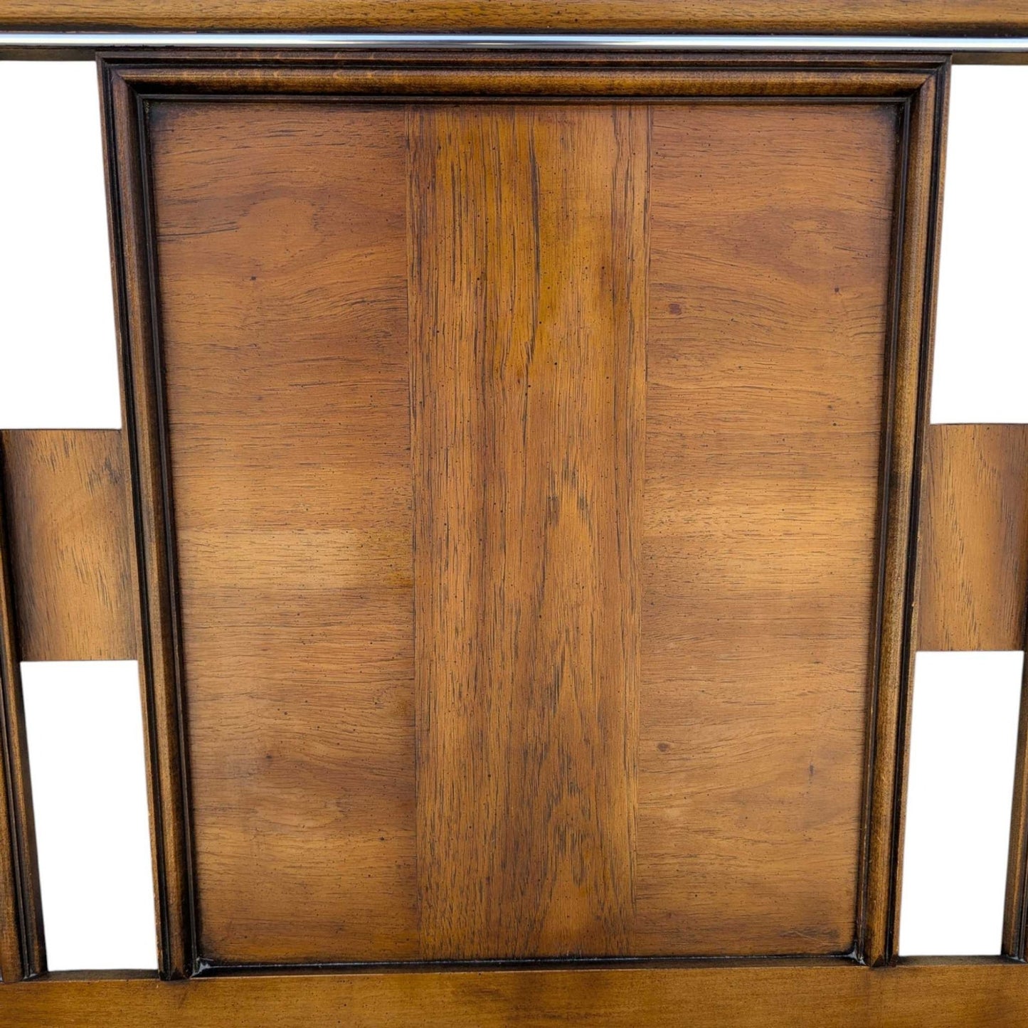 Vintage Walnut Veneer King Headboard with Chrome Trim, MCM
