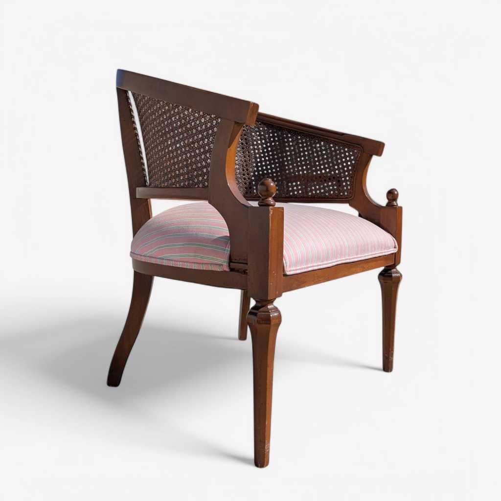 1970s Regency-Style Wood and Cane Barrel-Back Armchair — view 12 of 16
