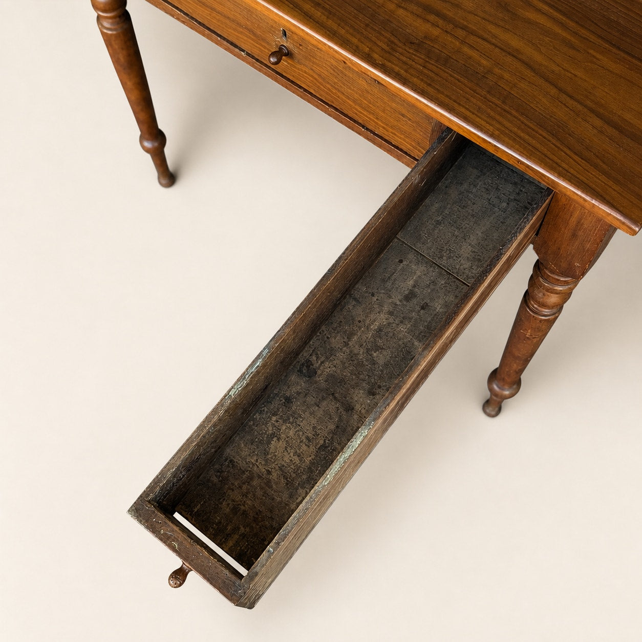 Antique Walnut Three-Drawer Writing Desk with Turned Legs