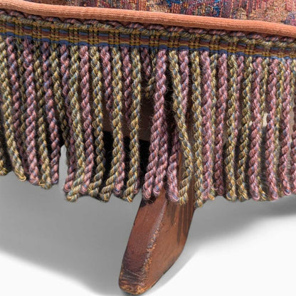 Antique Tufted Rocking Chair – Custom Upholstered Victorian Accent Chair with Fringe Trim & Floral Velvet Fabric