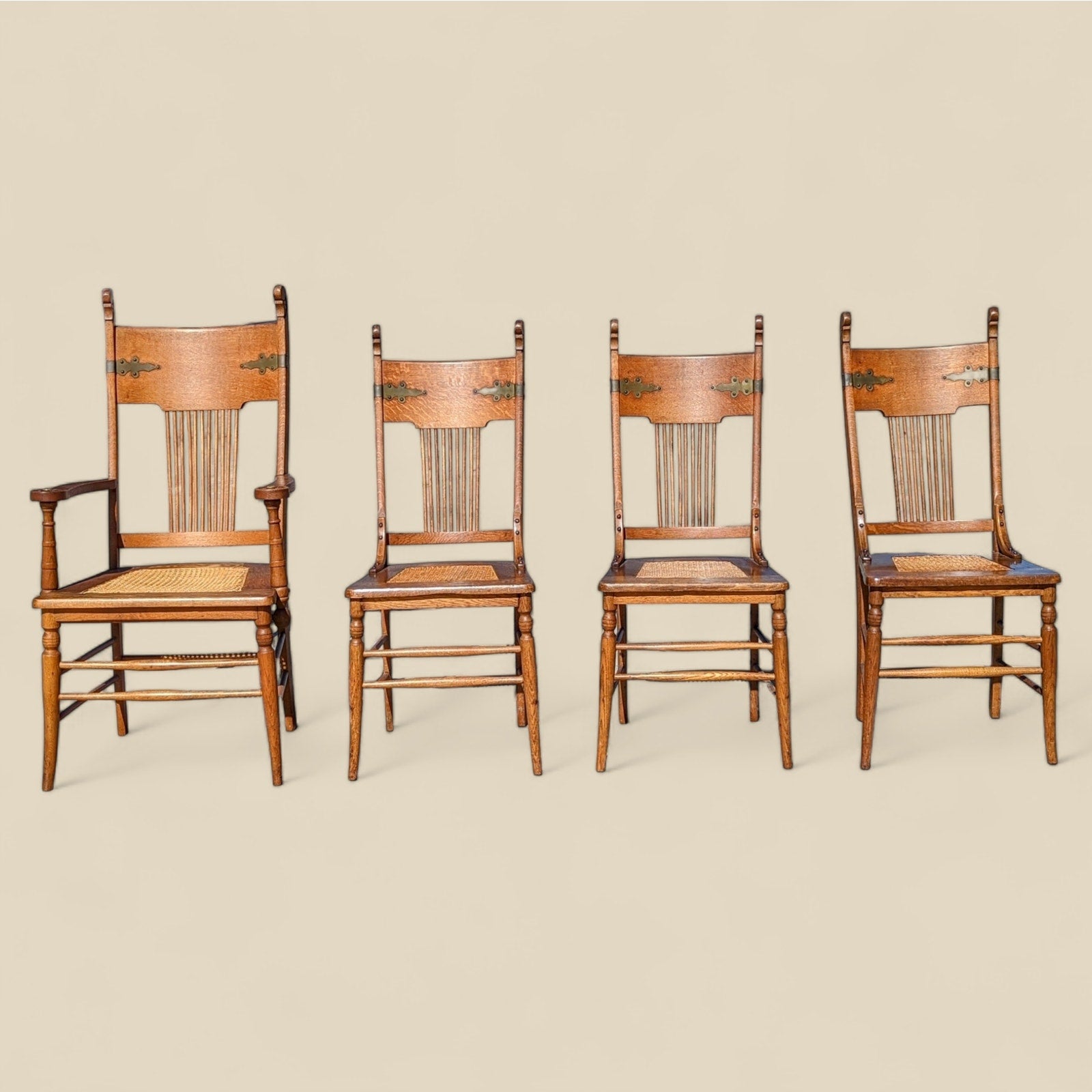 Antique Tiger Oak Dining Chairs — view 15 of 16