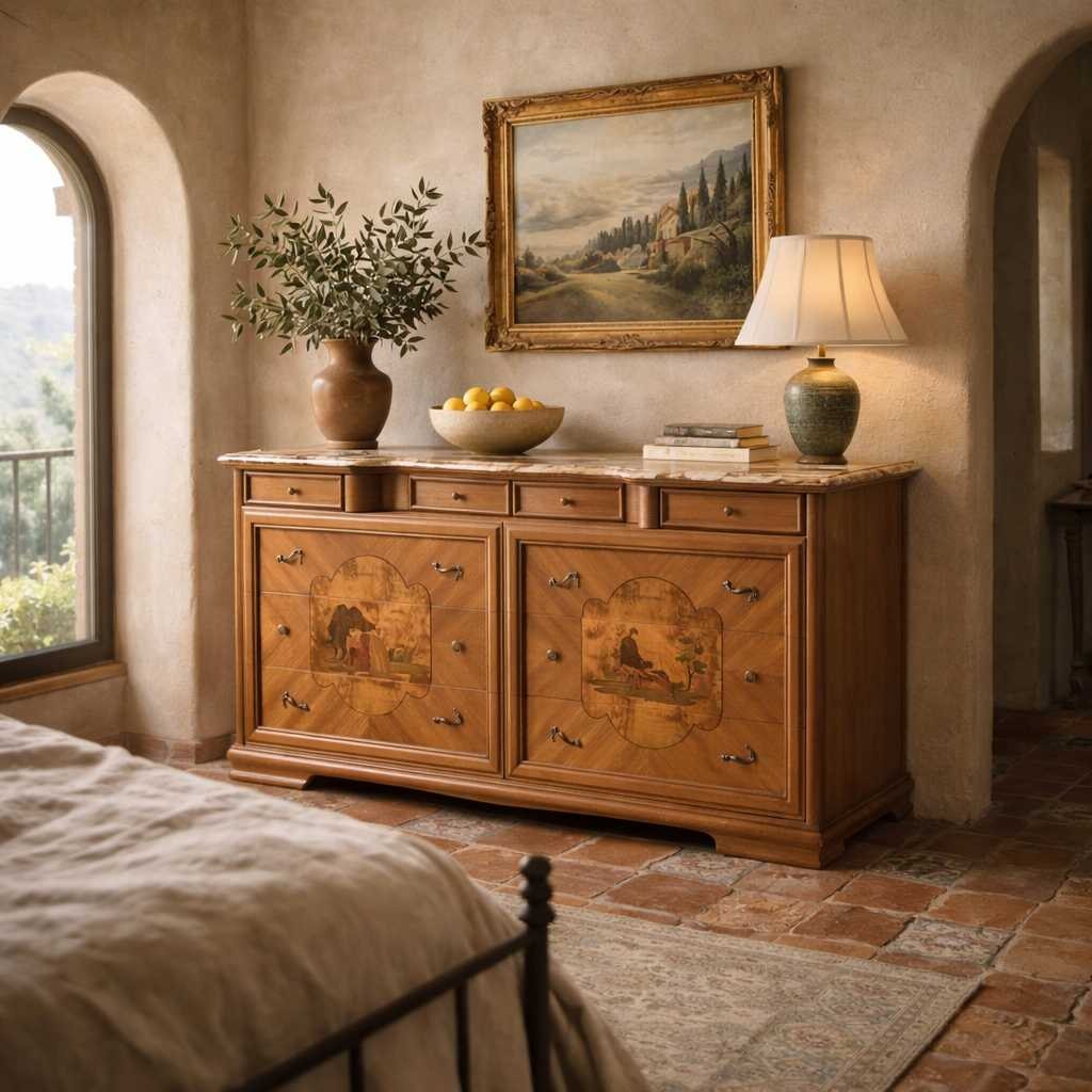 Postmodern Lacquer Dresser with Faux Marble Top